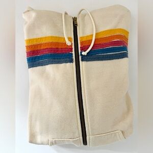 Aviator Nation Rainbow Stripe Zip Hoodie Cream Size S